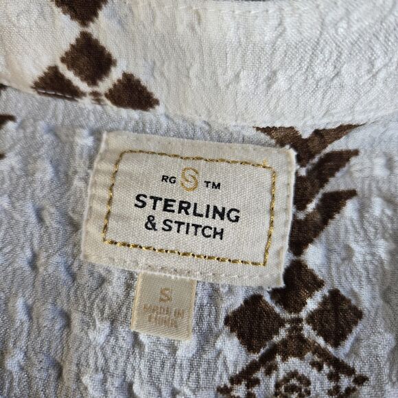 Sterling & Stitch Womens Western Geometric White Brown Ruffle Tank Top Sz Small - Picture 5 of 6